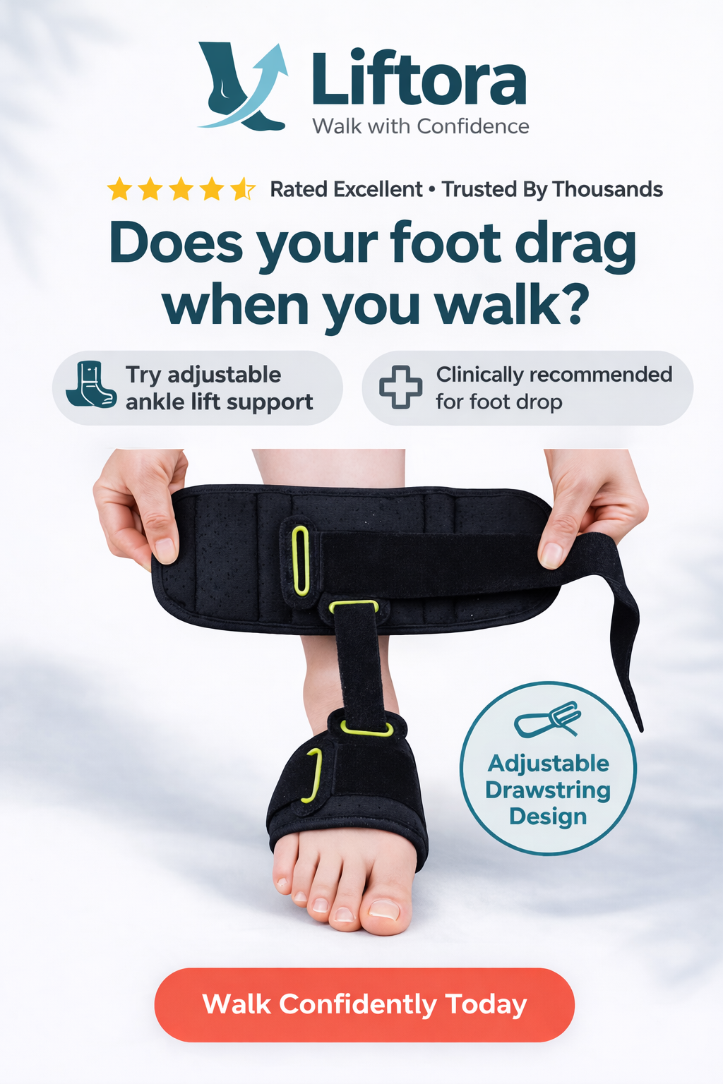 Liftora Foot Drop Brace | Adjustable Ankle Support for Walking & Recovery